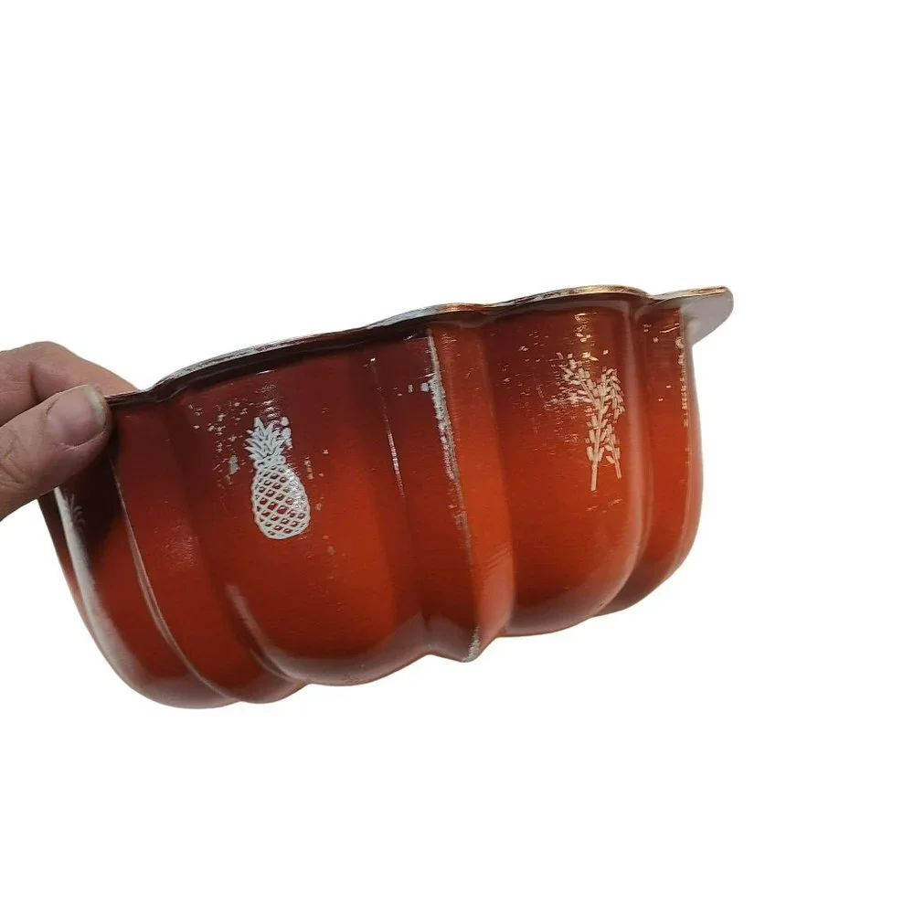 Vintage Fruit Print Bunt Cake Pan Orange White
